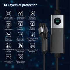 Coolladen Mobile Wallbox WiFi Com APP, Carregamento Até 11kW, Carregador de VE Tipo 2, Cabo de 5M, Ecrã Touchscreen, Tamanho de Corrente Ajustável Com Schuko 16A/CEE 16A Vermelho