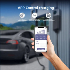 Coolladen Mobile Wallbox WiFi Com APP, Carregamento Até 11kW, Carregador de VE Tipo 2, Cabo de 5M, Ecrã Touchscreen, Tamanho de Corrente Ajustável Com Schuko 16A/CEE 16A Vermelho