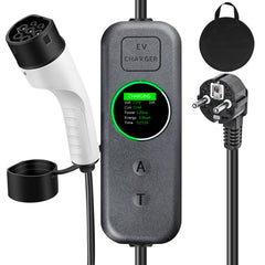 Coolladen 3.5kW Carregador VE Portátil | 16A Schuko para Tipo 2 Wallbox Móvel | Corrente Ajustável | Carregamento Temporizado de Precisão 1-12H e Atraso