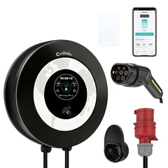 Coolladen Wallbox 11kW com App e RFID, Type 2 para CEE 16A 3-fases, Carregador EV, Proteção avançada contra fugas AC+DC (RCD Tipo B)