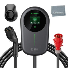 Carregador EV Coolladen Smart APP Com Estação de Carregamento Doméstica Tipo 2 11kW 32A, Cabo de Carregamento Wallbox 5/10m Com Suporte para Carregador Controlo por App Plug CEE 3-Fases Para Todos os EVs e PHEVs