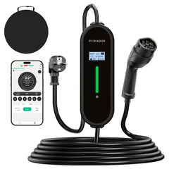 Coolladen Carregador portátil para carro elétrico 3.6kW | Tipo 2 para ficha Schuko | Corrente ajustável 16A | Carregamento programado 1-12H | Cabo 5m/10m