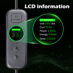 Coolladen 3.5kW Carregador VE Portátil | 16A Schuko para Tipo 2 Wallbox Móvel | Corrente Ajustável | Carregamento Temporizado de Precisão 1-12H e Atraso