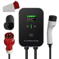 Estação de carregamento residencial tipo 2 de 22 kW ou 11 kW, caixa de parede, cabo de carregamento de 5 m com suporte de carregador, ficha trifásica CEE para todos os VE e PHEV