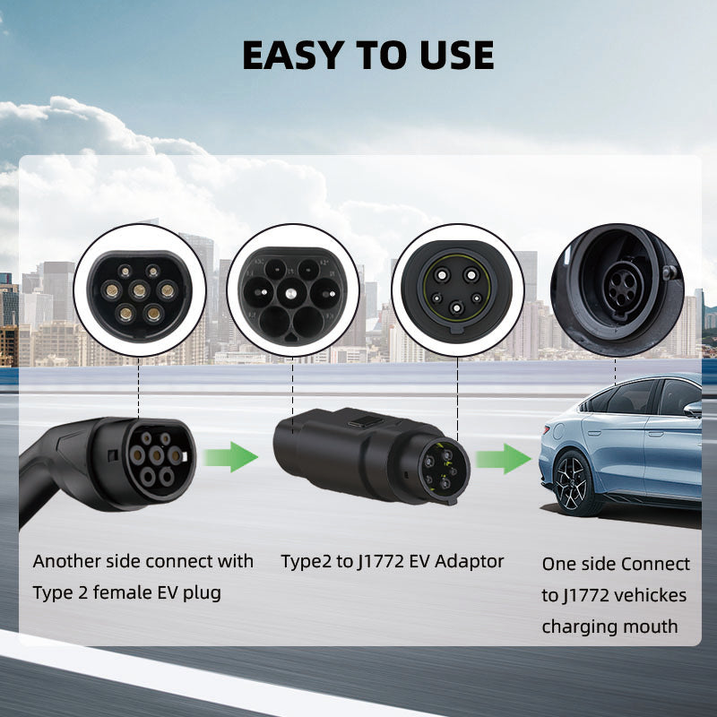 Tipo 2 ao adaptador de carregador J1772 EV 16A/32A conector de carregamento de veículo elétrico