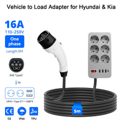 Adaptador de veículo para carga (V2L) para MG e BYD, adaptador de descarga de veículo elétrico 16A Tipo 2 para tomada Schuko com cabo de 5 metros