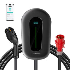 Coolladen 11kW Wallbox Smart App Type2 Carregador EV 400V 32A, Estação de carregamento EV residencial de corrente ajustável para veículos elétricos EVSE