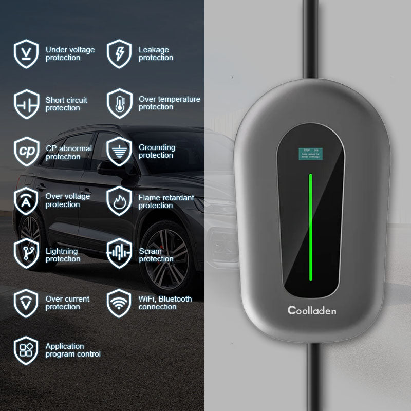 Coolladen 11kW Wallbox Smart App Type2 Carregador EV 400V 32A, Estação de carregamento EV residencial de corrente ajustável para veículos elétricos EVSE