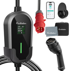 Coolladen Cabo de Carregamento EV Portátil 11kW Tipo 2 (16A 3 fases) com Controlo por App – Carregamento Programado, Corrente Ajustável, RCD Tipo B, Suporte de Parede e Bolsa de Transporte Incluídos