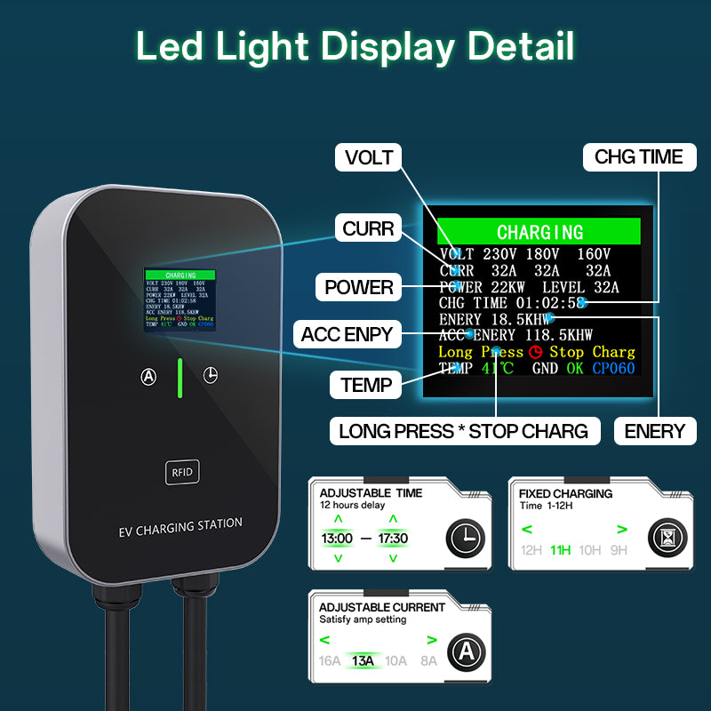 EV Charger Smart Smart 11~22kW Home Carging Station, Cabo de 5m de 5m de carregamento com carregador de carregador, CEE Plug de 3 fases para todos os EVs e PHEVs