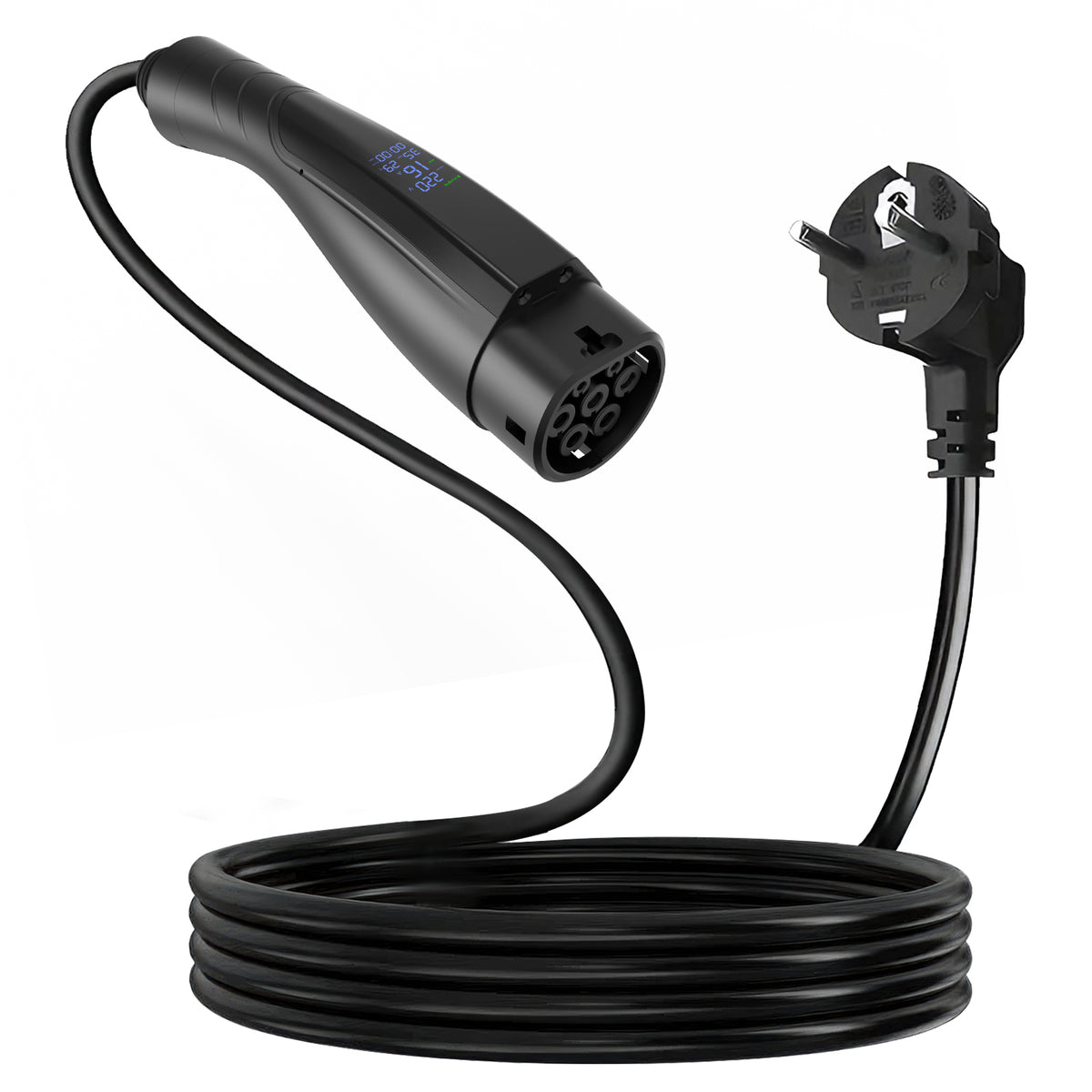 Coolladen Carregador Portátil para VE 3.6kW | 16A Schuko para Type 2 | Design Integrado de Peça Única | Corrente Ajustável (5m/10m)