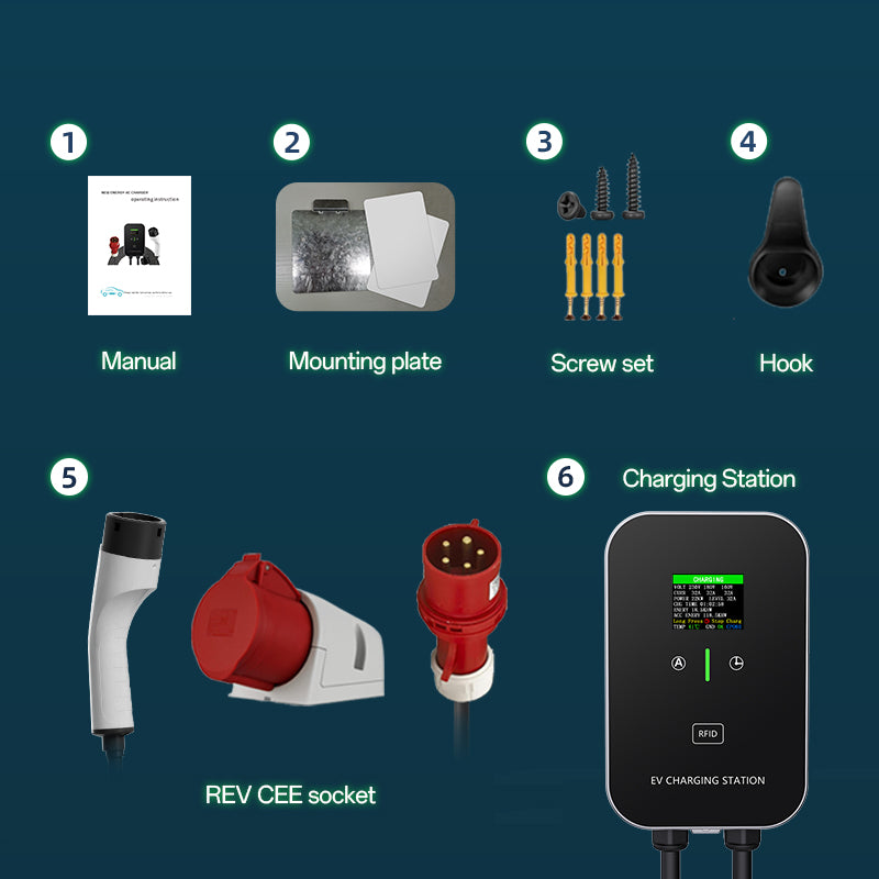 EV Charger Smart Smart 11~22kW Home Carging Station, Cabo de 5m de 5m de carregamento com carregador de carregador, CEE Plug de 3 fases para todos os EVs e PHEVs