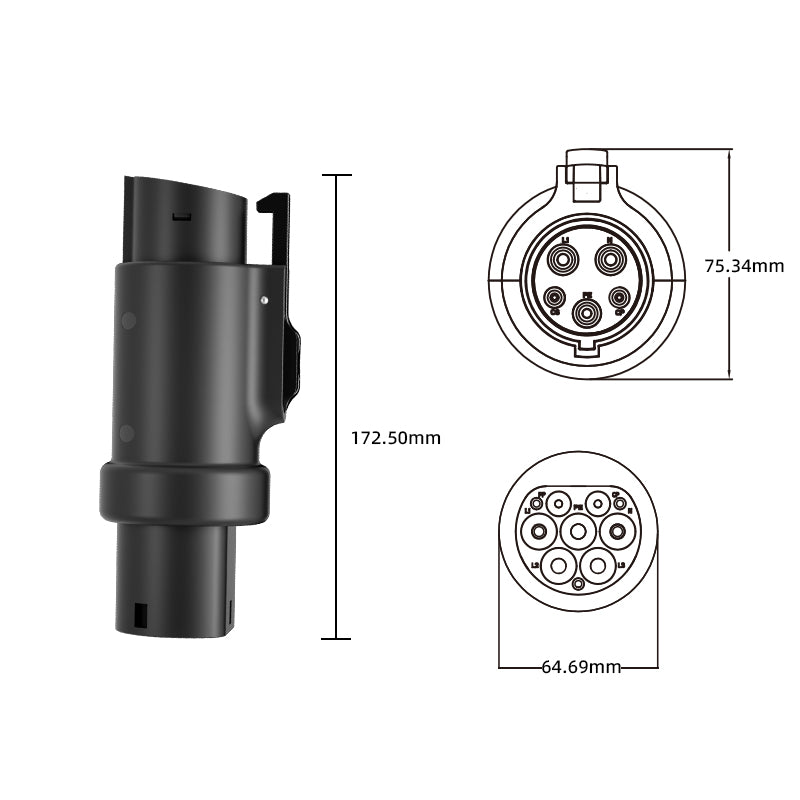 Tipo 2 ao adaptador de carregador J1772 EV 16A/32A conector de carregamento de veículo elétrico