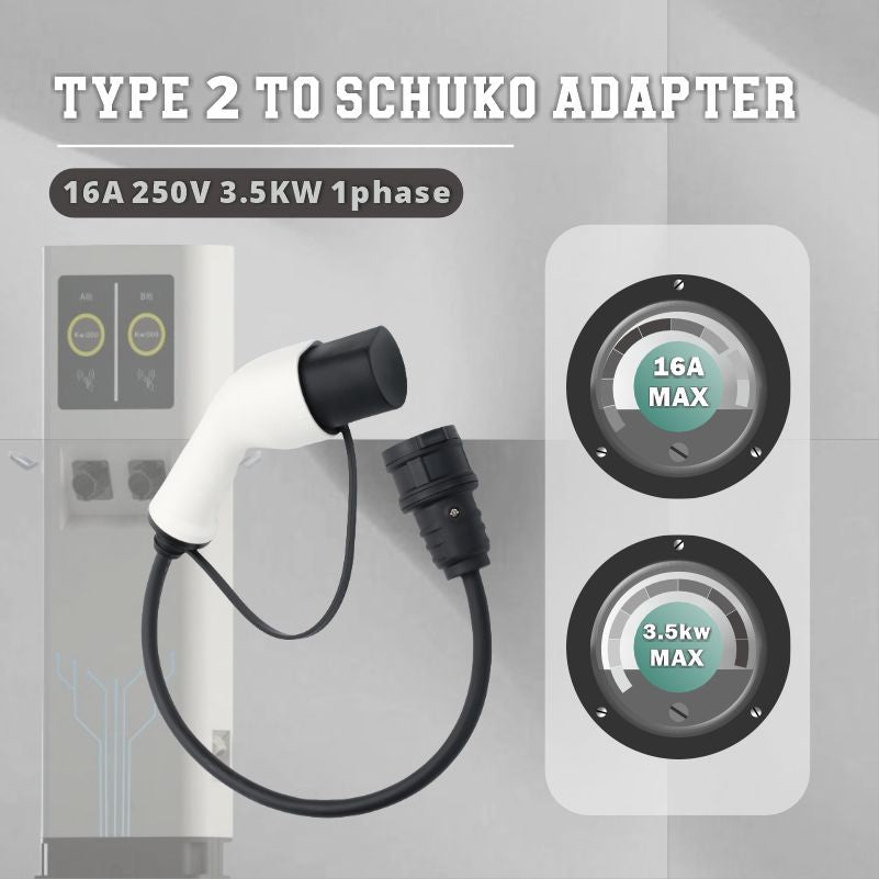 Adaptador tipo 2 para ficha carregador de isqueiro elétrico Schuko, 16 A, 0,5/4 m. Carregamento fácil em estações de carregamento/caixas de parede, utilização de carregadores de 230 V para e-bike, e-scooter, moto, IP55