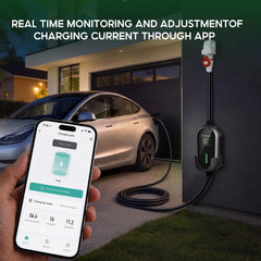 Coolladen Cabo de Carregamento EV Portátil 11kW Tipo 2 (16A 3 fases) com Controlo por App – Carregamento Programado, Corrente Ajustável, RCD Tipo B, Suporte de Parede e Bolsa de Transporte Incluídos