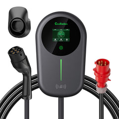 Coolladen EV Charger Smart APP com 32A Tipo 2 11kW Estação de carregamento doméstico, Wallbox 5/10m Cabo de carregamento com suporte para carregador Controle de aplicativo CEE Plugue trifásico para todos os EVs e PHEVs