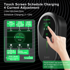 Coolladen EV Charger Smart APP com 32A Tipo 2 22kW Estação de carregamento doméstico, Wallbox 5/10m Cabo de carregamento com suporte para carregador Controle de aplicativo CEE Plugue trifásico para todos os EVs e PHEVs