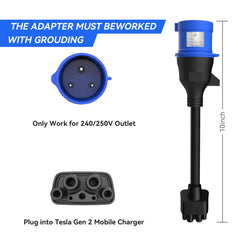 Adaptador CEE azul de 3 pinos para carregador móvel Tesla Gen 2, cabo de extensão de carregador EV portátil para tomada de 240 V em 32A, compatível com Tesla modelo 3/S/X/Y