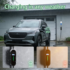 Carregador EV Coolladen 7,4kW | ficha CEE 32A para Type 2 wallbox móvel | corrente ajustável e temporizador 1-12H