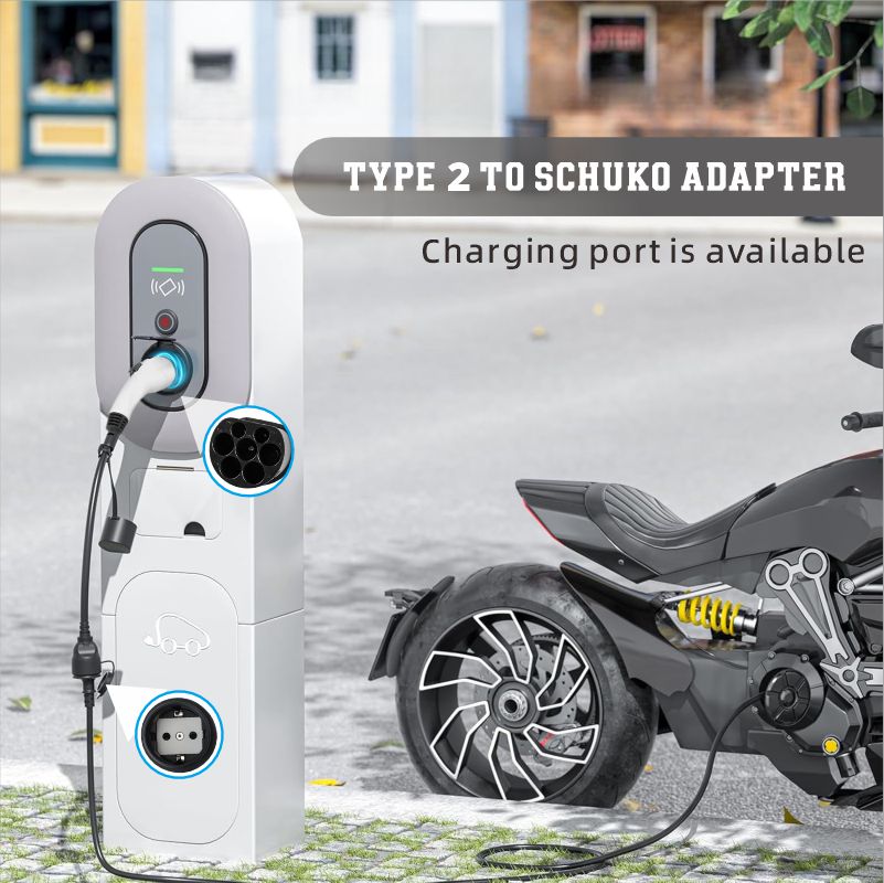 Adaptador tipo 2 para ficha carregador de isqueiro elétrico Schuko, 16 A, 0,5/4 m. Carregamento fácil em estações de carregamento/caixas de parede, utilização de carregadores de 230 V para e-bike, e-scooter, moto, IP55