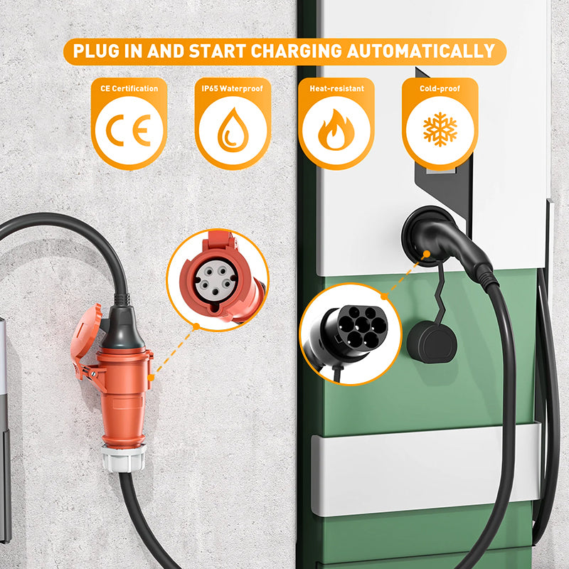 Plugue tipo 2 para tomada CEE16A, adaptador para carregador EV de 11 kW para obter energia da estação de carregamento