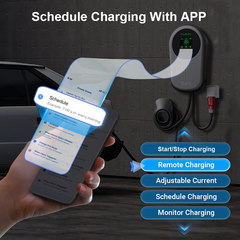 Coolladen EV Charger Smart APP com 32A Tipo 2 11kW Estação de carregamento doméstico, Wallbox 5/10m Cabo de carregamento com suporte para carregador Controle de aplicativo CEE Plugue trifásico para todos os EVs e PHEVs