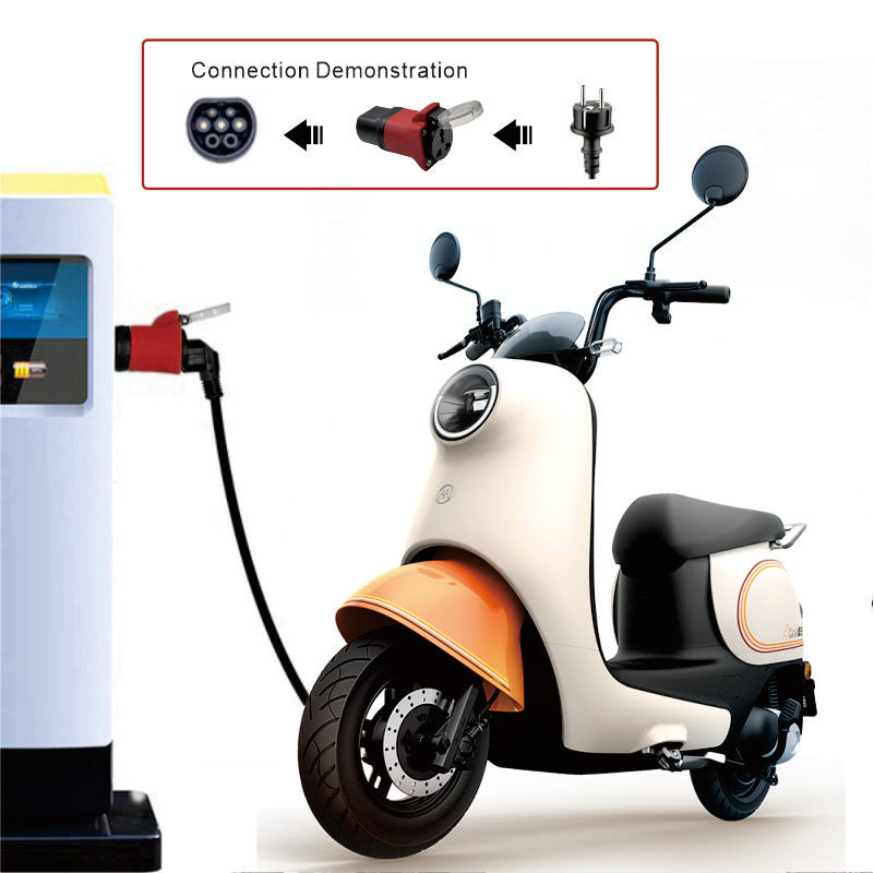 Adaptador de descarga de estação de carregamento público tipo 2 para Schuko e plugue universal, plugue UE de 16 A IEC 62196-2, adaptador de veículo elétrico para carregar carros, motocicletas e scooters