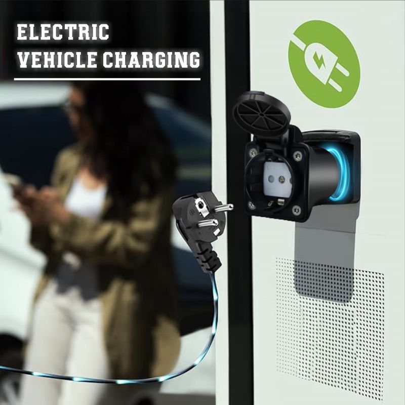 Adaptador de plugue Type2 para tomada Schuko de 16 A, adaptador EV monofásico de 16 A para obter energia da estação de carregamento EV