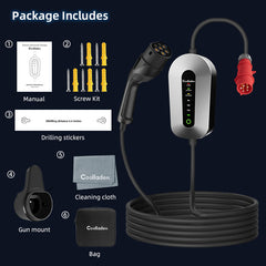 Coolladen Mobile Wallbox cabo de carregamento 11kW tipo 2 ficha CEE [3-phase|4m/6m/11m|6-16A] com potência de carregamento ajustável, estação de carregamento e carregador de VE para ID.3/4/5, e-up, e-tron, Zoe e outros VEs