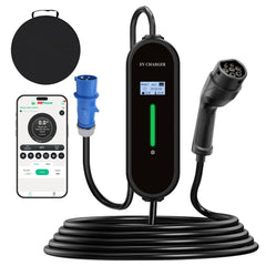 Carregador EV Coolladen 7,4kW | ficha CEE 32A para Type 2 wallbox móvel | corrente ajustável e temporizador 1-12H
