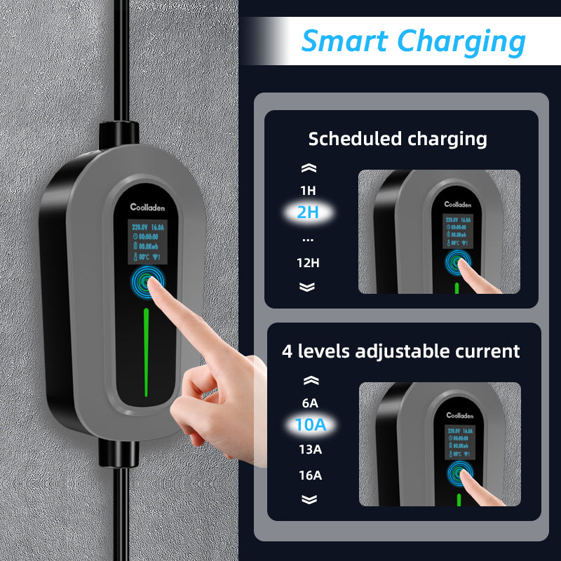 Coolladen Cabo de carregamento tipo 2 ficha CEE 11 kW [trifásico|5/10m|6-16A] com potência de carregamento ajustável, estação de carregamento e carregador EV para ID.3/4/5, e-up, e-tron, Zoe e outro VE