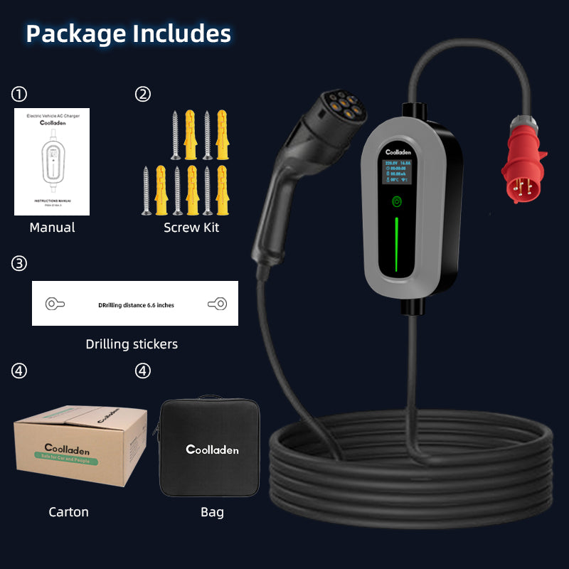 Coolladen Cabo de carregamento Tipo 2 CEE Plug 11 KW [3 fases | 5/10 m | 6-16 A] com potência de carregamento ajustável, estação de carregamento e carregador EV para ID.3/4/5, E-Up, E-Tron, Zoe e outros EV