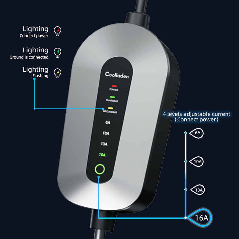 Coolladen Cabo de carregamento tipo 2 Schuko 3,5kW [monofásico, 6m, 6-16A], com ficha Schuko de 2 pinos, carregador portátil de automóvel elétrico para veículos elétricos e PHEVs