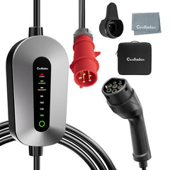 Coolladen Mobile Wallbox cabo de carregamento 11kW tipo 2 ficha CEE [3-phase|4m/6m/11m|6-16A] com potência de carregamento ajustável, estação de carregamento e carregador de VE para ID.3/4/5, e-up, e-tron, Zoe e outros VEs