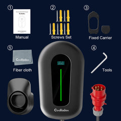 Coolladen 11kW Wallbox Smart App Type2 Carregador EV 400V 32A, Estação de carregamento EV residencial de corrente ajustável para veículos elétricos EVSE